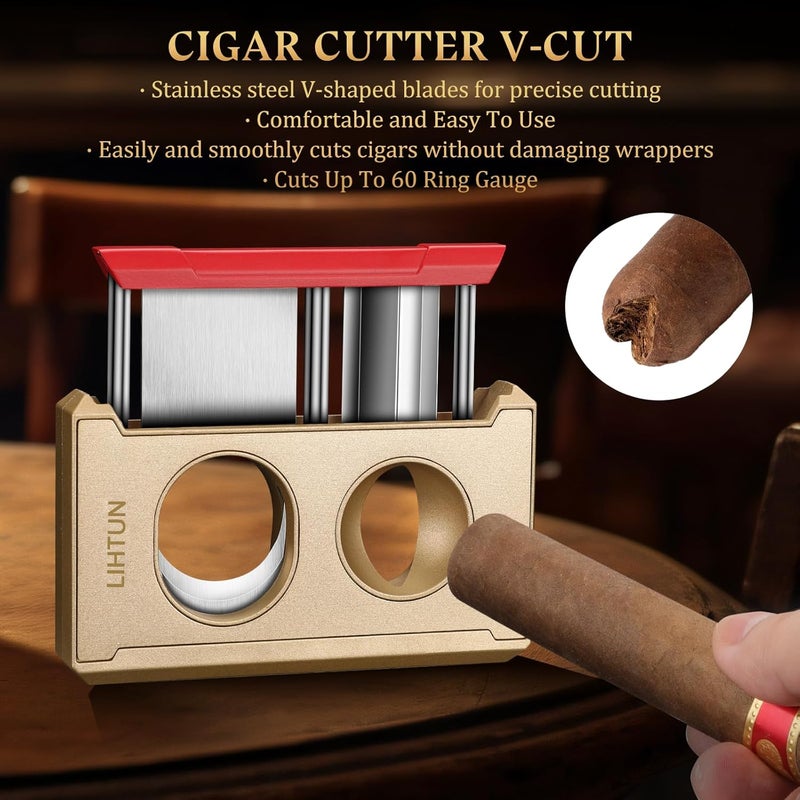 LIHTUN Cigar Cutter Guillotine 4 in 1 One Touch Straight Cut V Cutter with Cigar Punch Cigar Draw Enhancer, Gift for Men, Stainless Steel Double Blade Cigar Clippers, Cuts Up to 60 Ring Gauge Cigars - Image 4